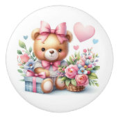 Niedliches Teddy Bear Pink Roses Balloons Kinderzi Keramikknauf (Vorderseite)