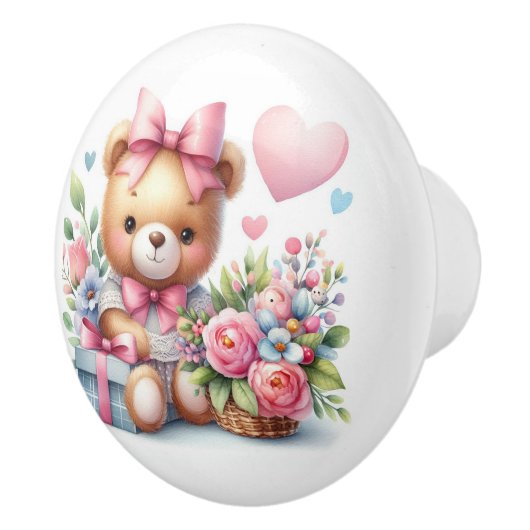 Niedliches Teddy Bear Pink Roses Balloons Kinderzi Keramikknauf (Rechts)