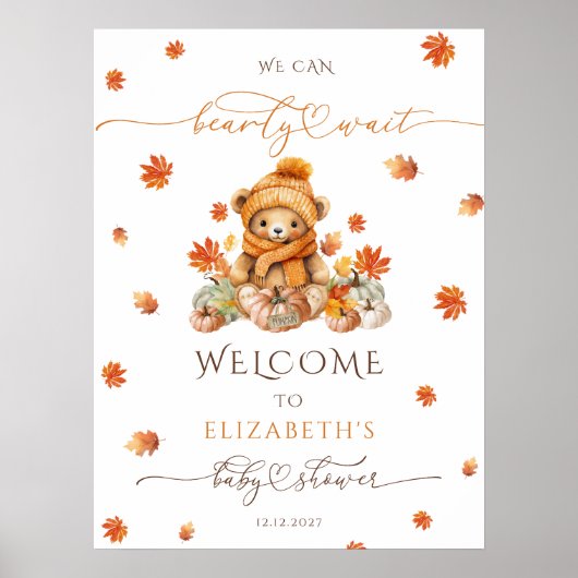 Niedliches Teddy Bear & Pumpkins Baby Dusche Willk Poster (Vorne)