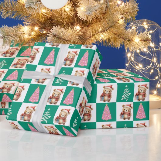 Niedliches Teddy Bear Santa Merry Weihnachtsbaum P Geschenkpapier (Feiertage)