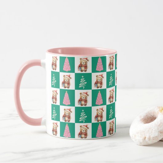 Niedliches Teddy Bear Santa Merry Weihnachtsbaum P Tasse (Mit Donut)