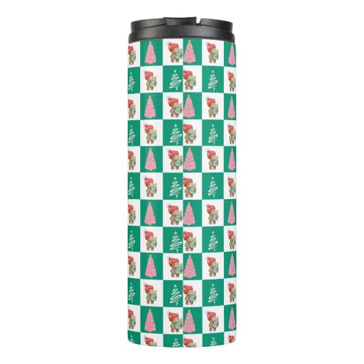 Niedliches Teddy Bear Santa Merry Weihnachtsbaum P Thermosbecher (Rückseite)