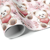 Niedliches Teddy Bear Valentine's Day Hearts Muste Geschenkpapier (Rolleneckpunkt)