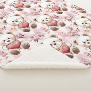 Niedliches Teddy Bear Valentine's Day Hearts Muste Sherpadecke