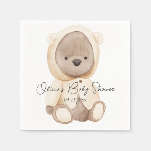 Niedliches Teddy Bear Watercolor Personalisiert Ba Serviette (Vorderseite)