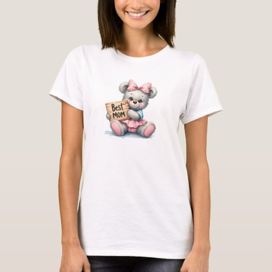 Niedliches Teddy-Haltungszeichen Best Mama T-Shirt (Vorderseite)