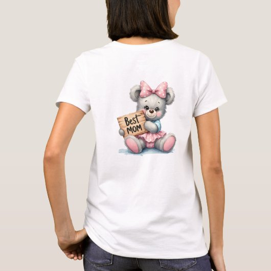 Niedliches Teddy-Haltungszeichen Best Mama T-Shirt (Rückseite)