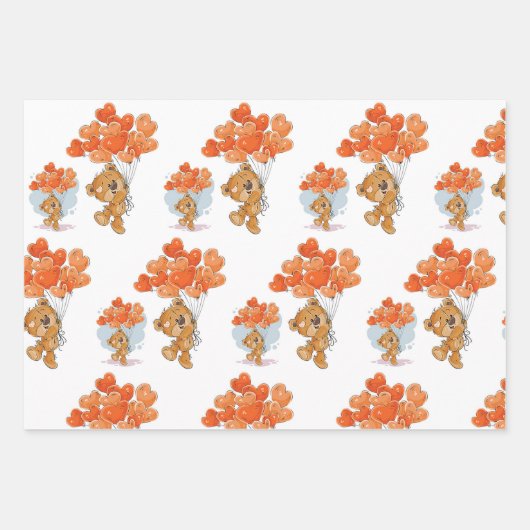 Niedliches Teddybär Wrapping Paper Flat Sheet Set Geschenkpapier Set (Vorderseite 3)