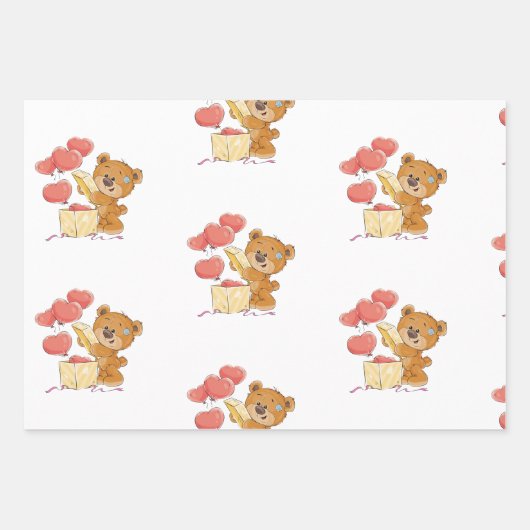Niedliches Teddybär Wrapping Paper Flat Sheet Set Geschenkpapier Set (Vorderseite 2)