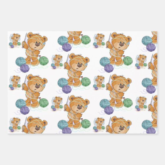 Niedliches Teddybär Wrapping Paper Flat Sheet Set Geschenkpapier Set (Vorderseite)