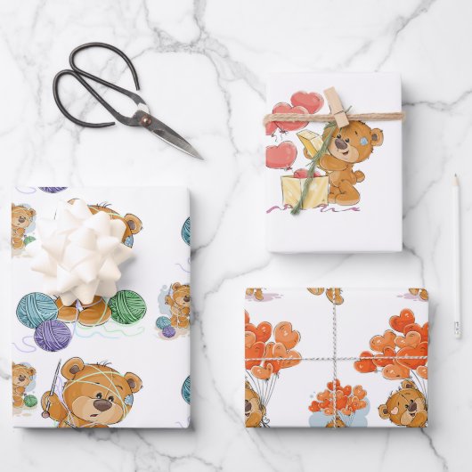 Niedliches Teddybär Wrapping Paper Flat Sheet Set Geschenkpapier Set (Vorderseite)