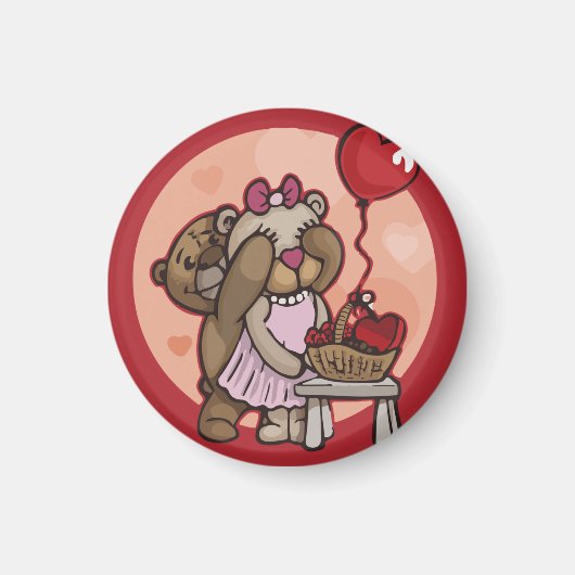 Niedliches Teddypärchen mit rotem Magnet (Vorne)