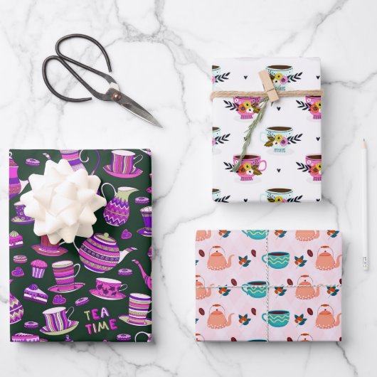 niedliches Tee-Party Geschenkpapier Set (Vorderseite)