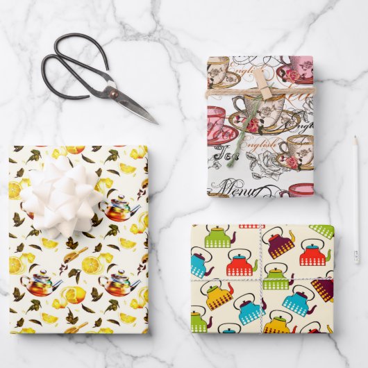 niedliches Tee-Party Geschenkpapier Set (Vorderseite)