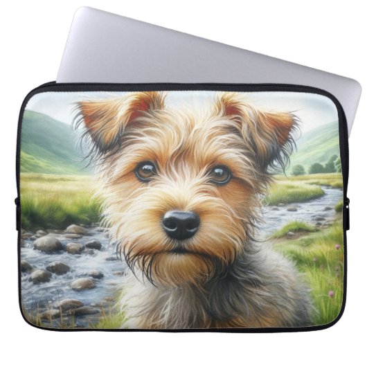 Niedliches Terrier in Wasserfarbe Laptopschutzhülle (Vorderseite)
