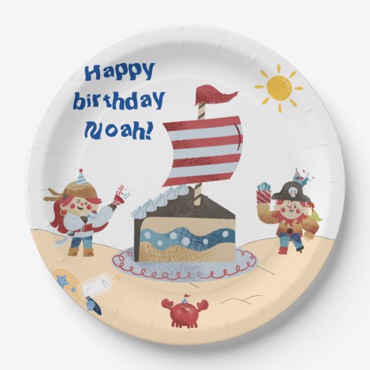 Niedliches Thema für blaue und rote Piraten Pappteller (Vorderseite)