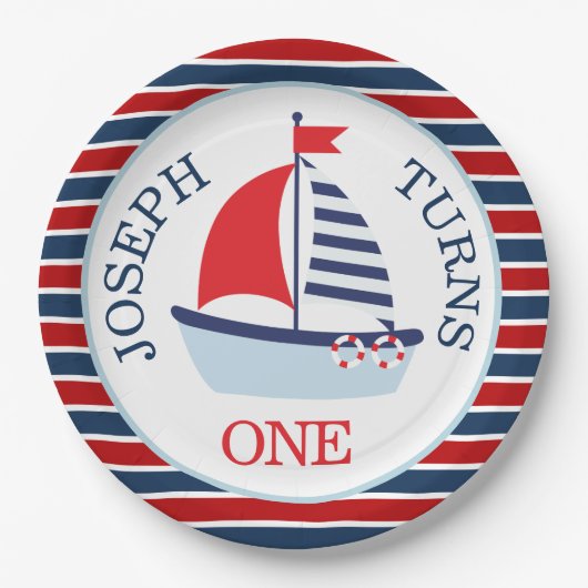 Niedliches Thema für Segelboote Pappteller (Vorderseite)