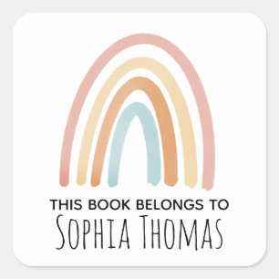 Niedliches "This Book Belongs" Rainbow Kids Buchze Quadratischer Aufkleber