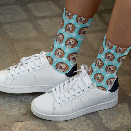 Niedliches Tier Foto Paw Print Turquoise Cat Dog Socken