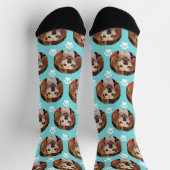 Niedliches Tier Foto Paw Print Turquoise Cat Dog Socken (Oben)