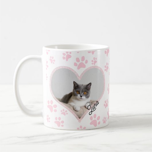 Niedliches Tier Katze Foto Herzstück Glitzer Muste Kaffeetasse (Links)