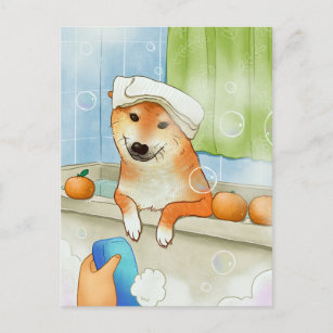 Niedliches Tier Shiba Inu Dog Baden Funny Postkarte