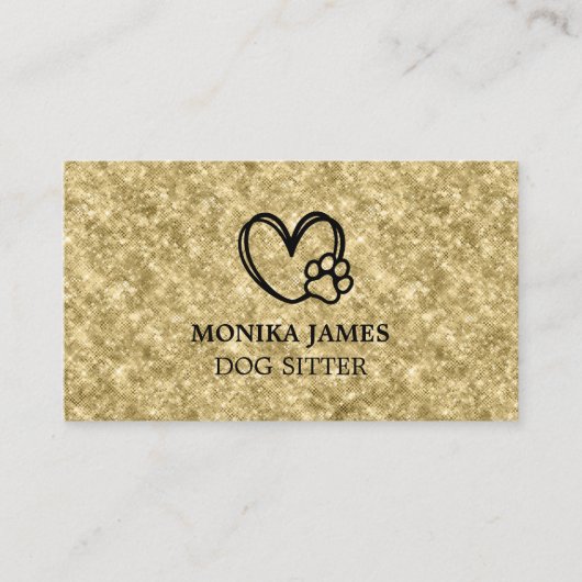 Niedliches Tier Sitzen Hundepaws Logo Gold Glitzer Visitenkarte (Vorderseite)