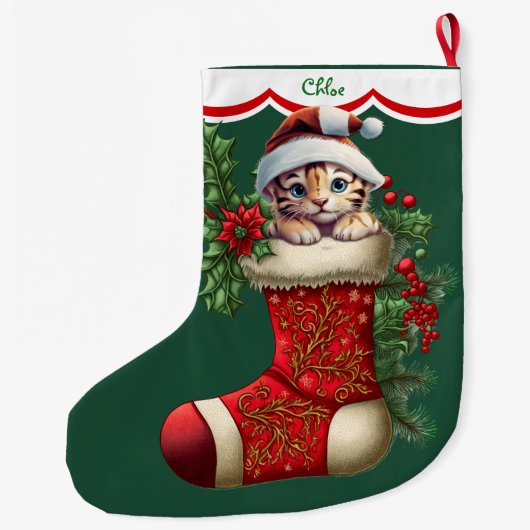 Niedliches Tiger Cub Peeking Großer Weihnachtsstrumpf (Rückseite)