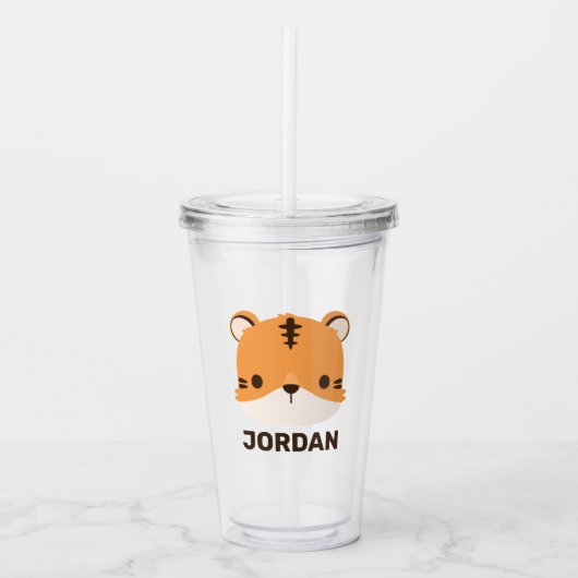 Niedliches Tiger mit Personalisiertem Namen Acryltrinkbecher (Vorderseite)