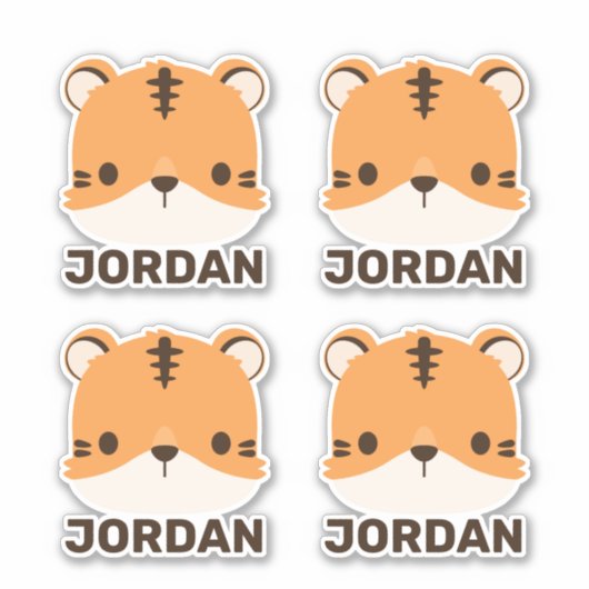 Niedliches Tiger mit Personalisiertem Namen Aufkleber (Vorderseite)