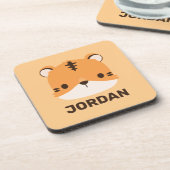 Niedliches Tiger mit Personalisiertem Namen Getränkeuntersetzer (Linke Seite)