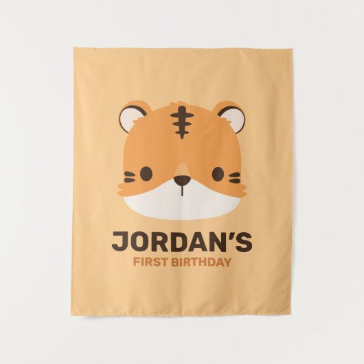 Niedliches Tiger mit Personalisiertem Namen Wandteppich (Vorderseite)