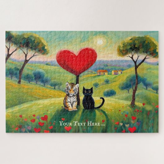Niedliches Tiger und Black Kitten Liebe Puzzle (Horizontal)