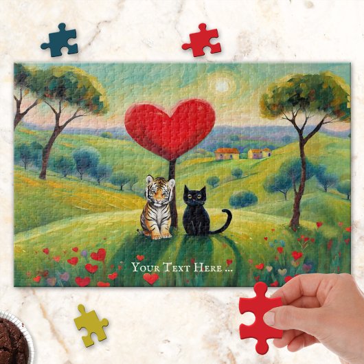 Niedliches Tiger und Black Kitten Liebe Puzzle