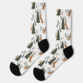 Niedliches Tiger- und Weihnachtsbaummuster auf Wei Socken (Linkes Detail)