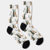 Niedliches Tiger- und Weihnachtsbaummuster auf Wei Socken (Rechts)