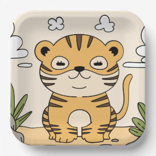 Niedliches Tiger Wild Animal Jungle Kids Party Pappteller