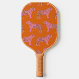 Niedliches Tigermuster in kräftigem Rosa und Orang Pickleball Schläger