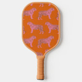 Niedliches Tigermuster in kräftigem Rosa und Orang Pickleball Schläger (Rückseite)