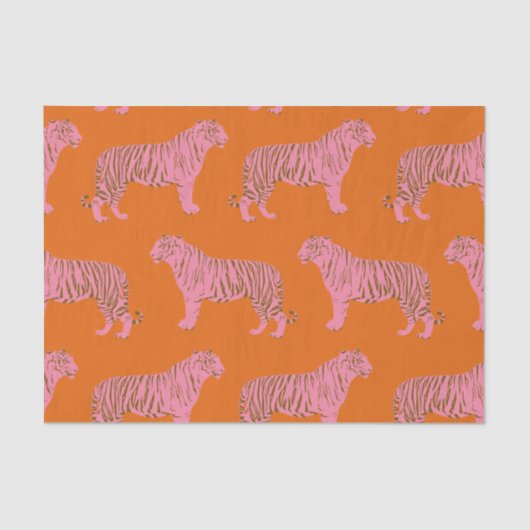 Niedliches Tigermuster in kräftigem Rosa und Orang Seidenpapier (Vorderseite)