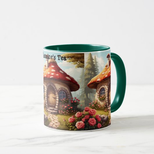 Niedliches toadstooles Feenhaus mit bearbeitbarem  Tasse (VorderseiteRechts)