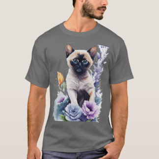niedliches Tonkinese Kätzchen vor Blume lebendig T-Shirt