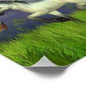 Niedliches Toon Unicorn mit Holzlandschaft Poster (Ecke)