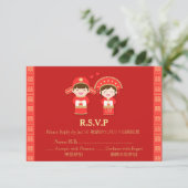 Niedliches traditionelles Hochzeitspaar mit chines RSVP Karte (Stehend Vorderseite)