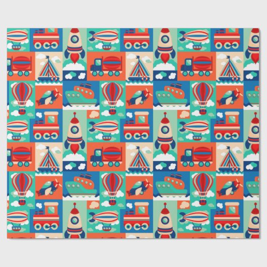 Niedliches Transportmuster Geschenkpapier (Flach)