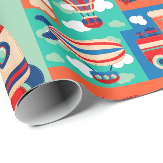 Niedliches Transportmuster Geschenkpapier (Rolleneckpunkt)