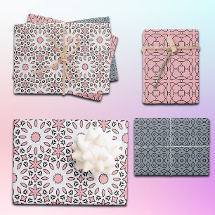 Niedliches trendy geometrisches rosa, weißes und g geschenkpapier set