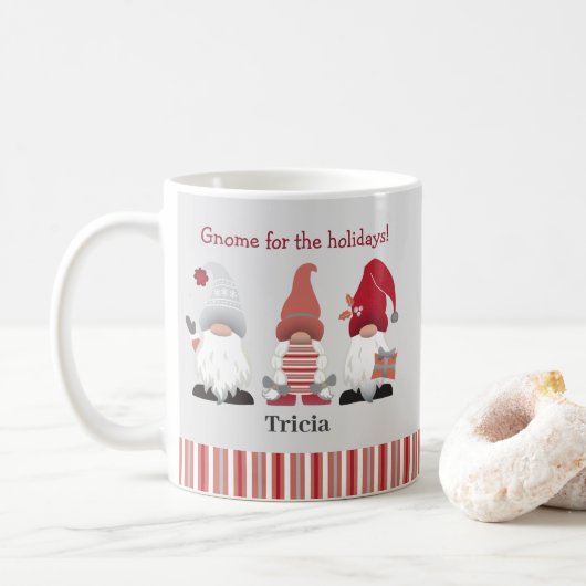 Niedliches Trendy Gnome für Feiertage Rosa Grau Kaffeetasse (Mit Donut)