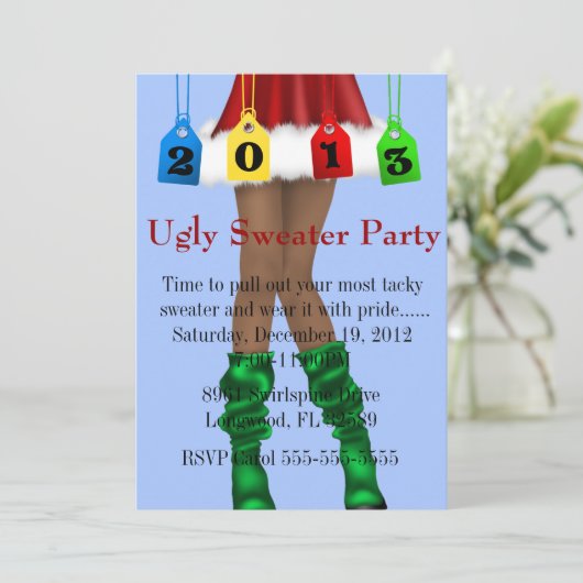 Niedliches Trendy Holiday/Christmas Ugly Sweater P Einladung (Stehend Vorderseite)