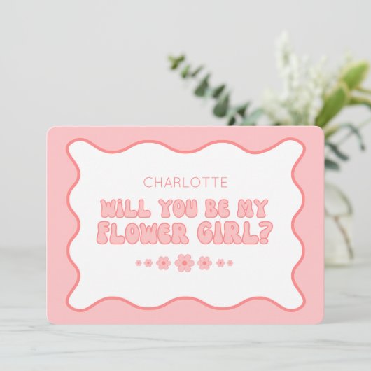 Niedliches trendy Pink Personalisiert Flower Girl Karte (Stehend Vorderseite)